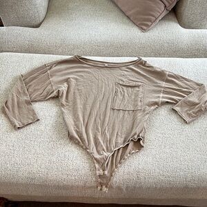 Free People Taupe Long Sleeve Bodysuit
